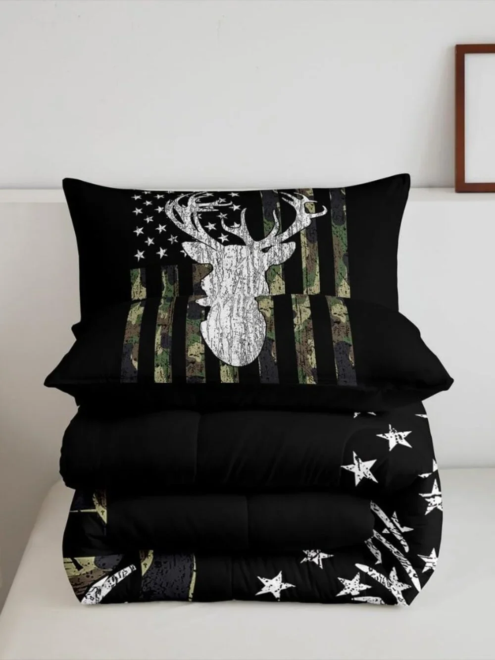 American Flag Comforter Set,Deer Hunting Down Comforter King,Army Green Military